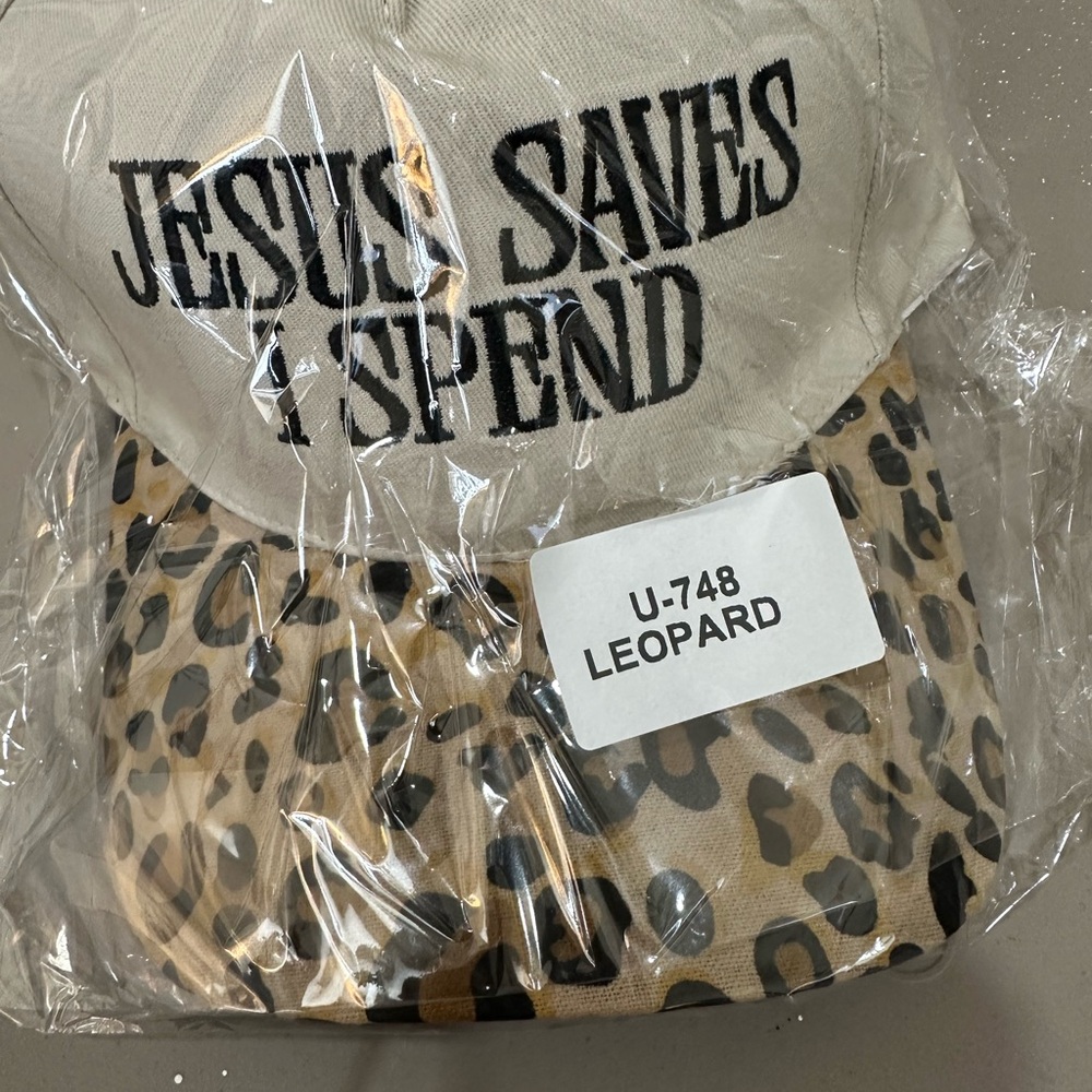 Leopard Print Cap with Embroidered Text